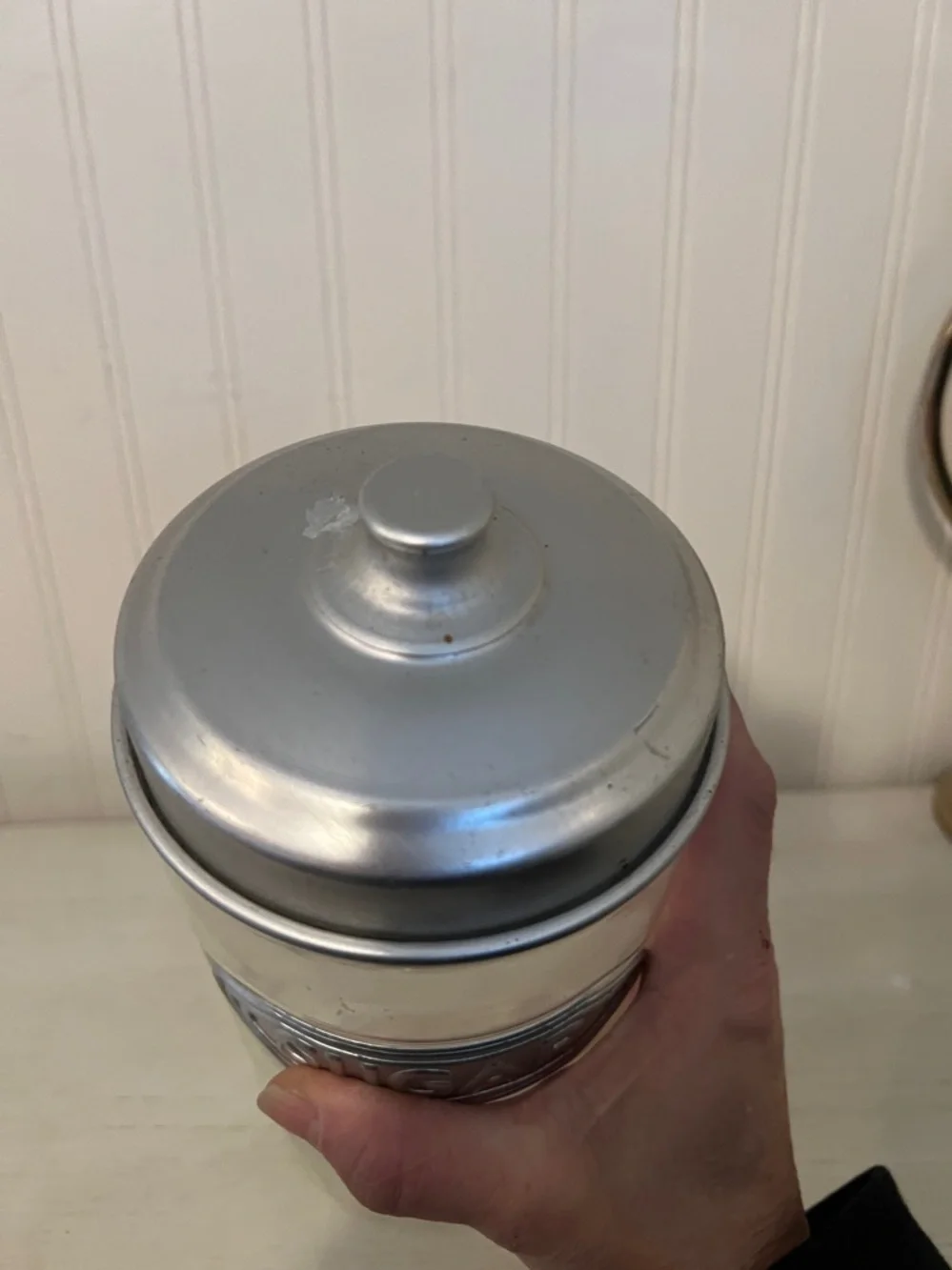 Vintage wavy glass metal lid sugar container